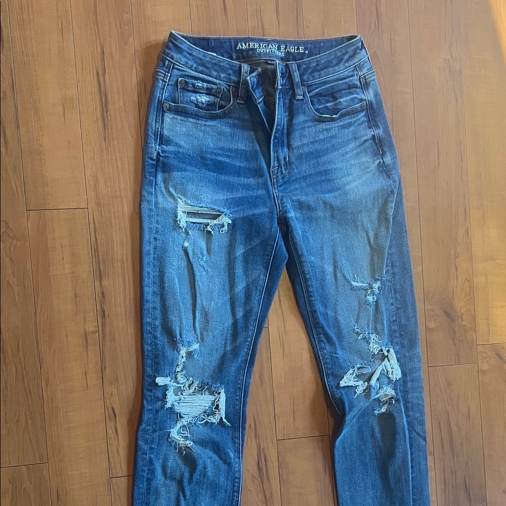 American Eagle Distressed Hi-Rise Slim Jeans. Size 2 Long